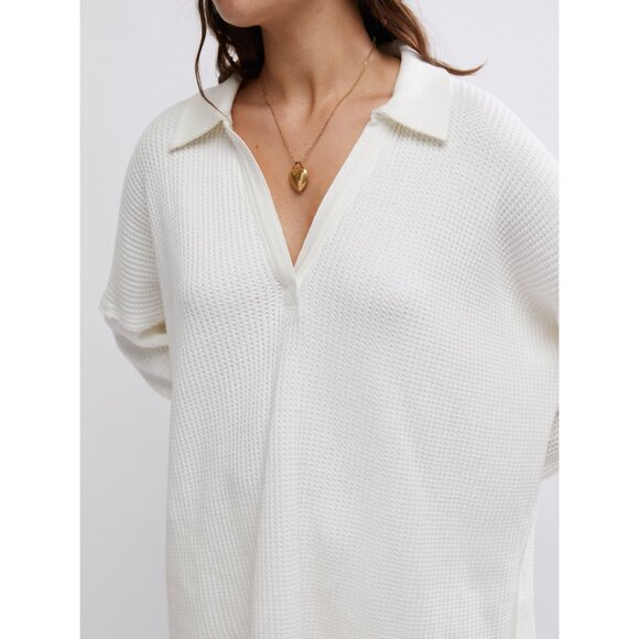 FREE PEOPLE - Women's White Waffle Knit Top - Picture 8 of 10